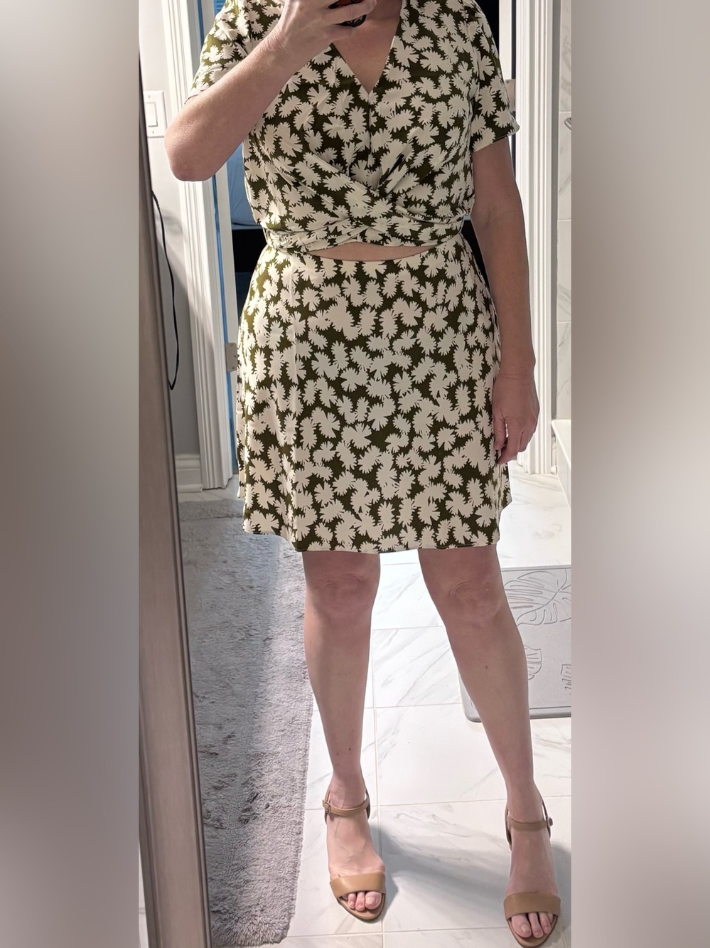 Banana Rep Factory olive/cream wrap top size 10 and bias cut skirt size M set